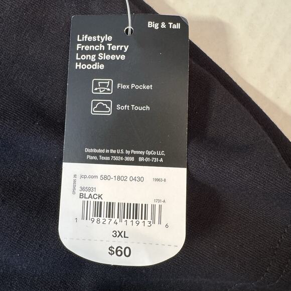 Xersion 3XL Big & Tall French Terry Hoodie Black Depth Soft Touch NWT Streetwear - Picture 8 of 15